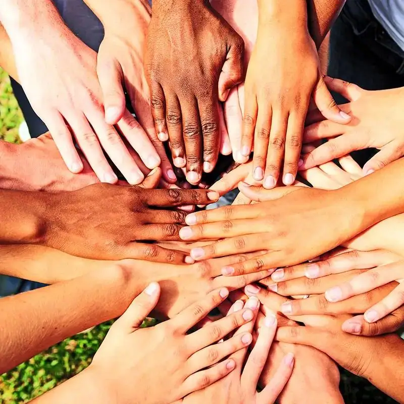 Hands joined together in a support group